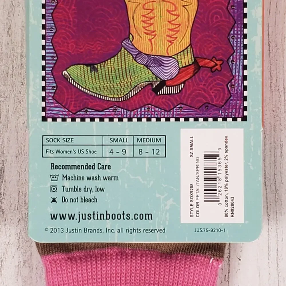 NWT Justin Boots Fashion Cushioned Sole Striped Crew Socks Women's Size Small